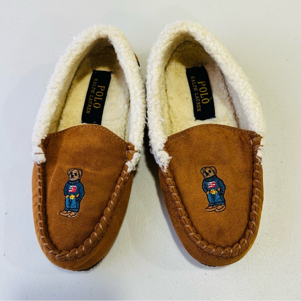 POLO RALPH LAUREN Kids Dezi Bear Moccasin Slipper Chestnut Size 3‎